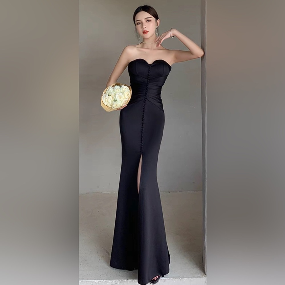 High end evening dress high-end texture celebrity tube top black elegant AMZ06